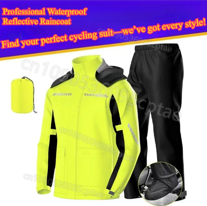 Cycling Gear Rain - Wasserdichter zweiteiliger Motorrad-Regenanzug – leichte, winddichte